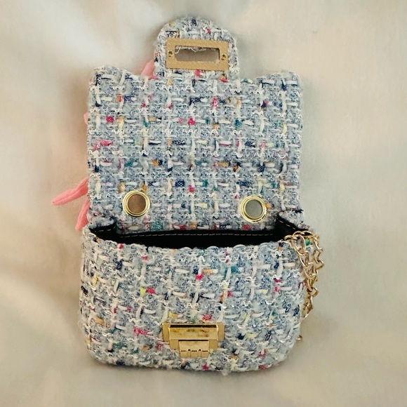 Chic Blue Tweed Floral Crossbody Bag - Picture 4 of 6